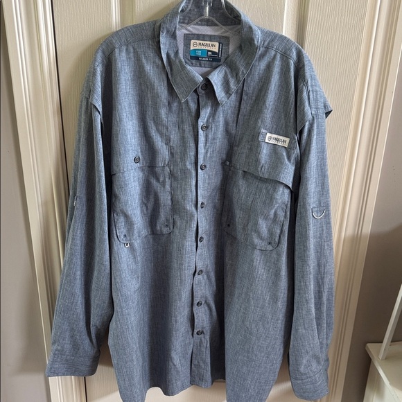 Magellan Outdoors fish gear button down Gray/blue Long Sleeve Shirt. Size 2XL - Picture 2 of 7
